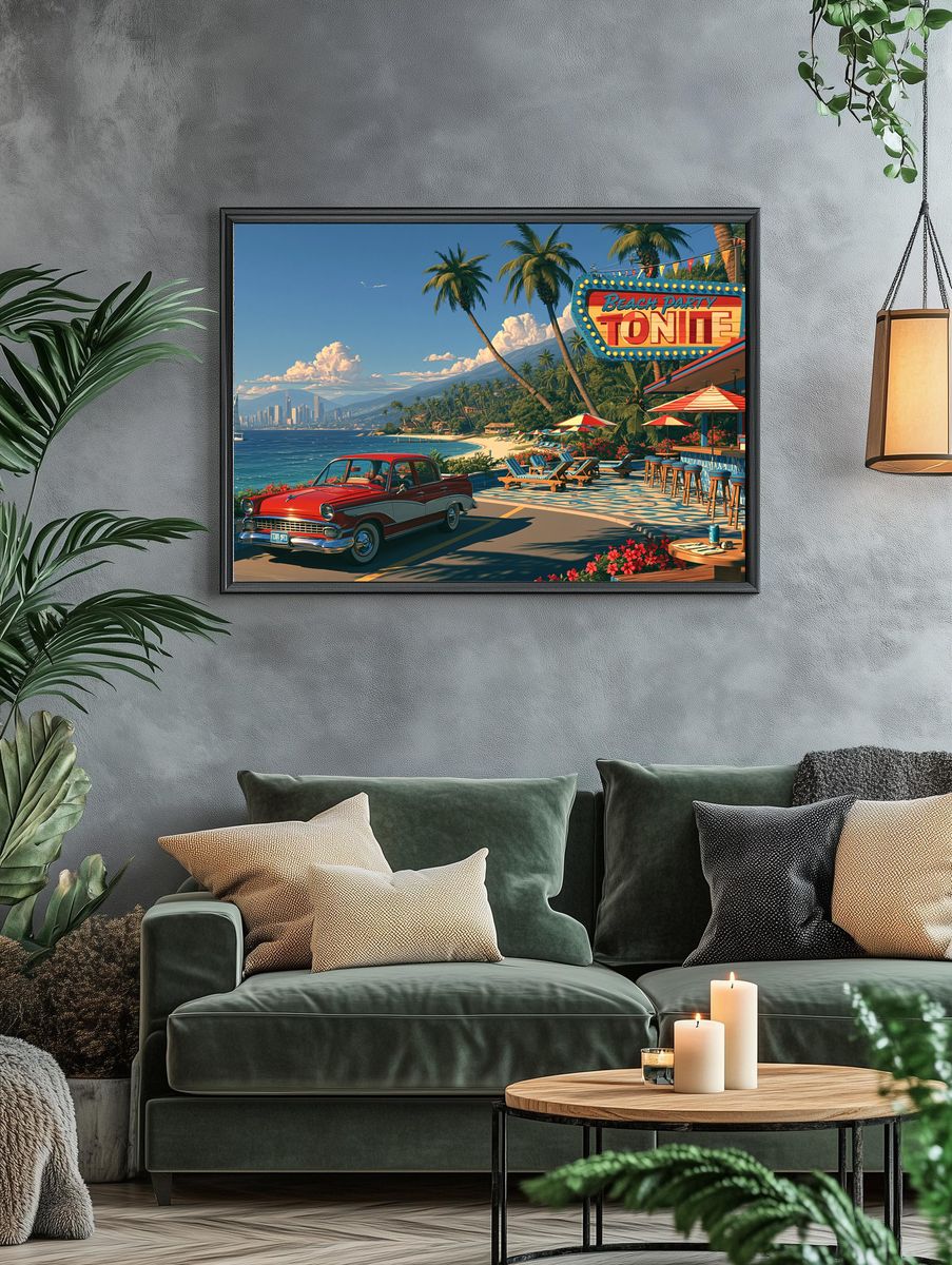 Beach Party Tonight Retro Print. — room view 4