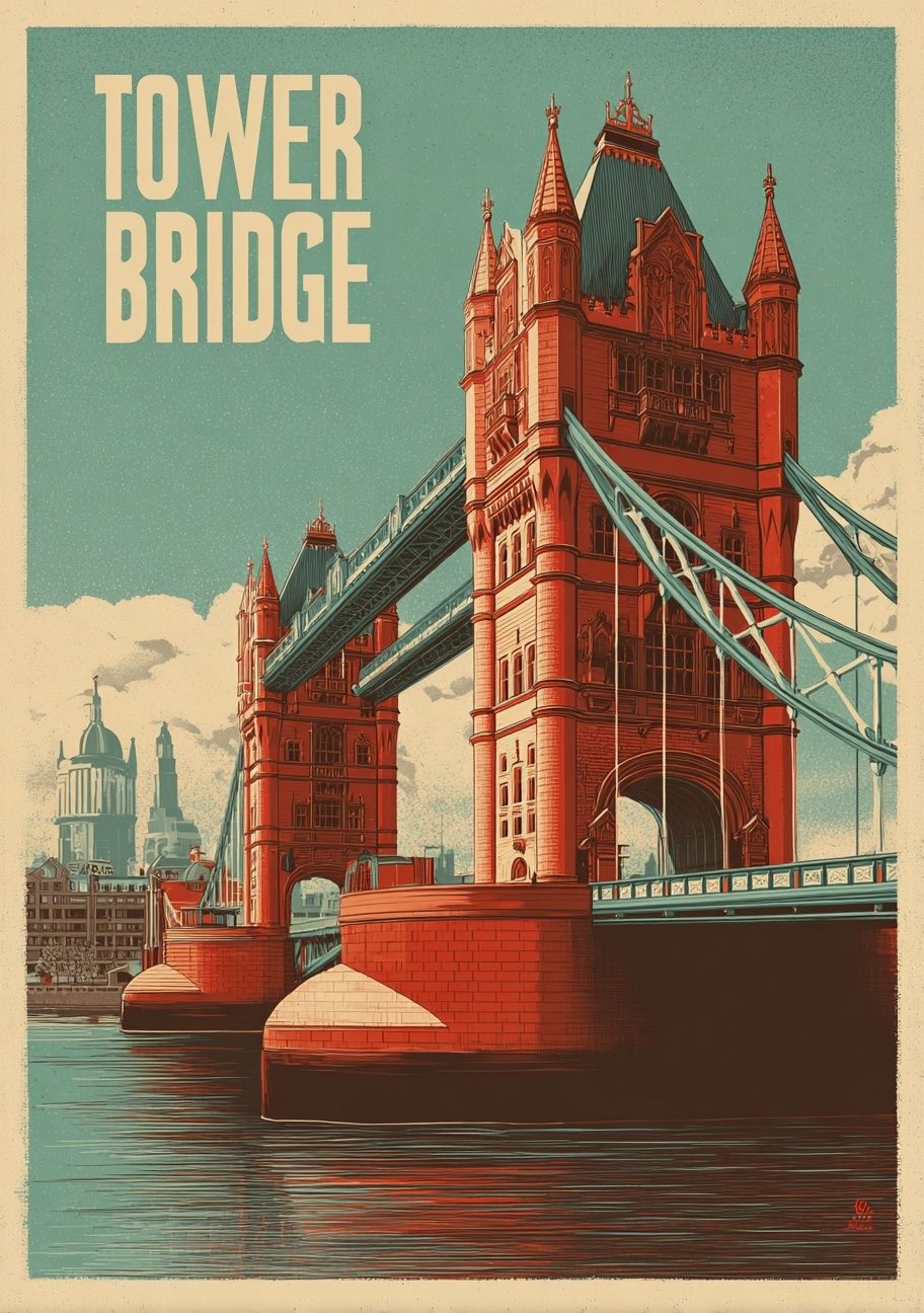 Tower Bridge Vintage Travel Poster. poster detail