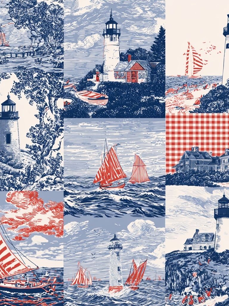 Nautical Lighthouse Toile Print. poster — vintage art