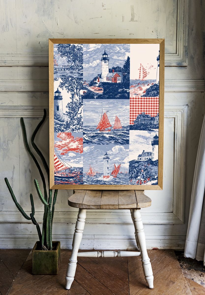 Nautical Lighthouse Toile Print. — room view 1