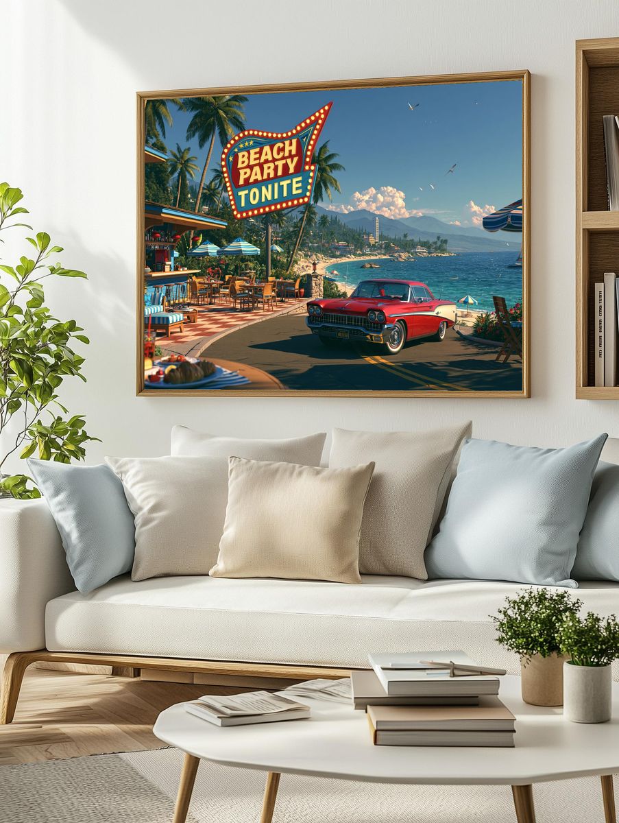 Beach Party Tonight Retro Poster. — room view 2