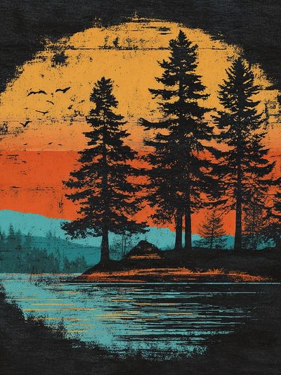 Sunset Pines Retro Print.