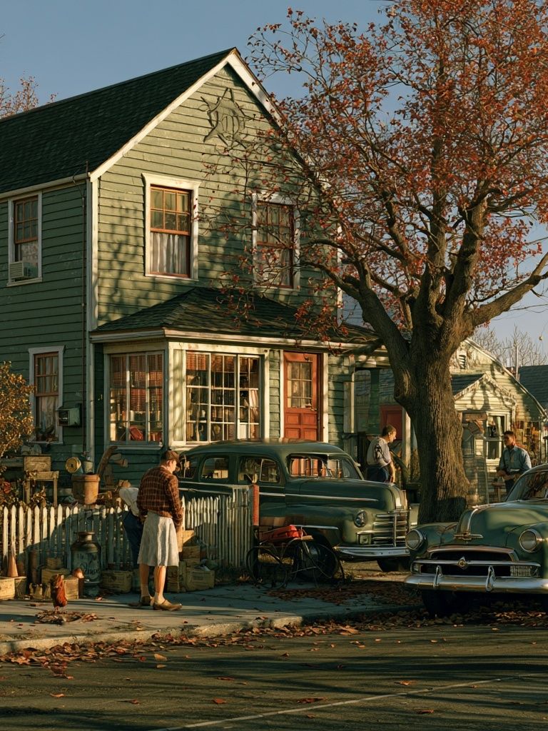 Autumn Suburban Street — Vintage Print. poster detail