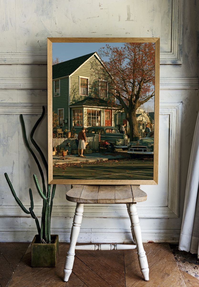 Autumn Suburban Street — Vintage Print. — room view 1