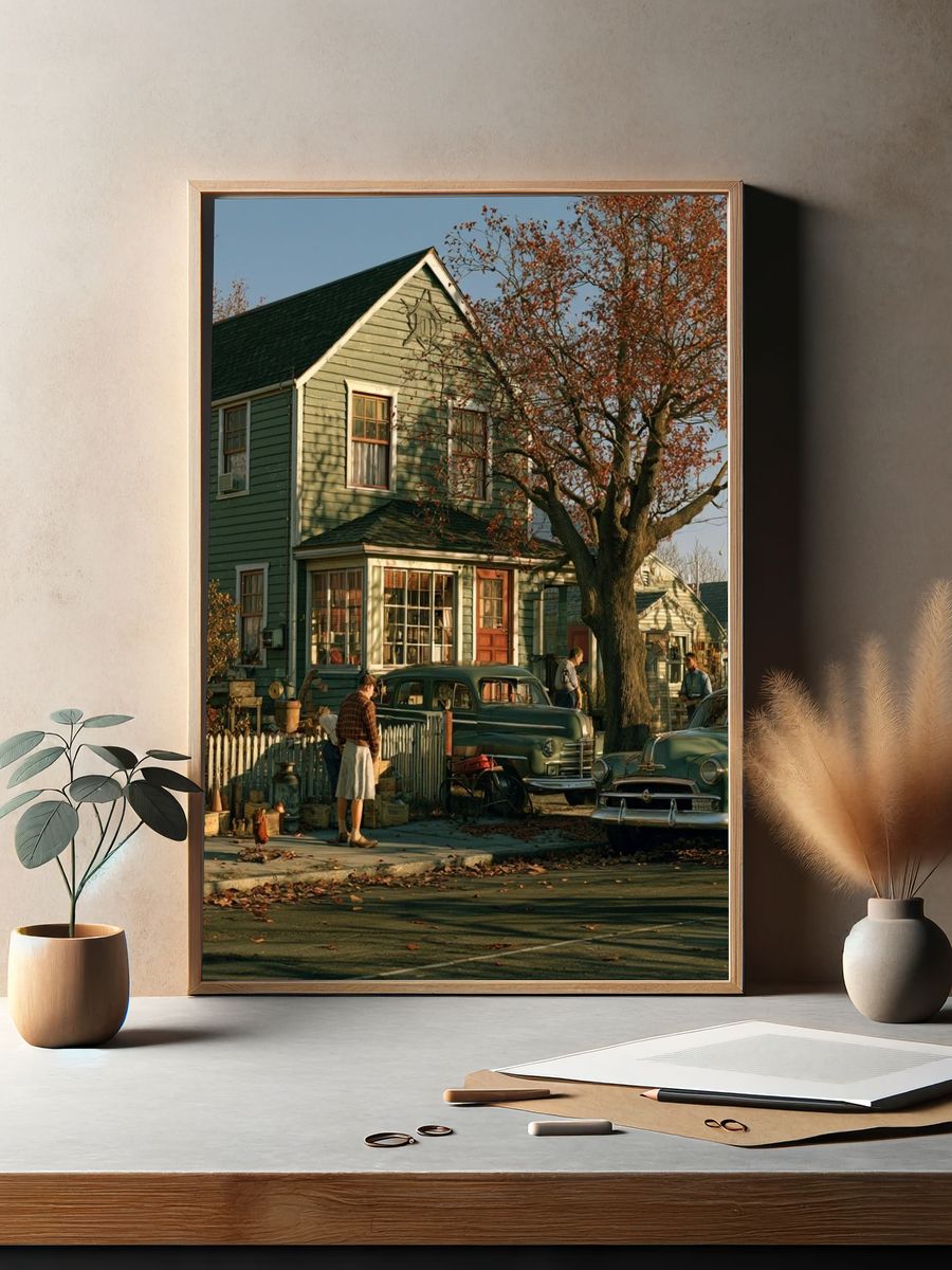 Autumn Suburban Street — Vintage Print. — room view 2