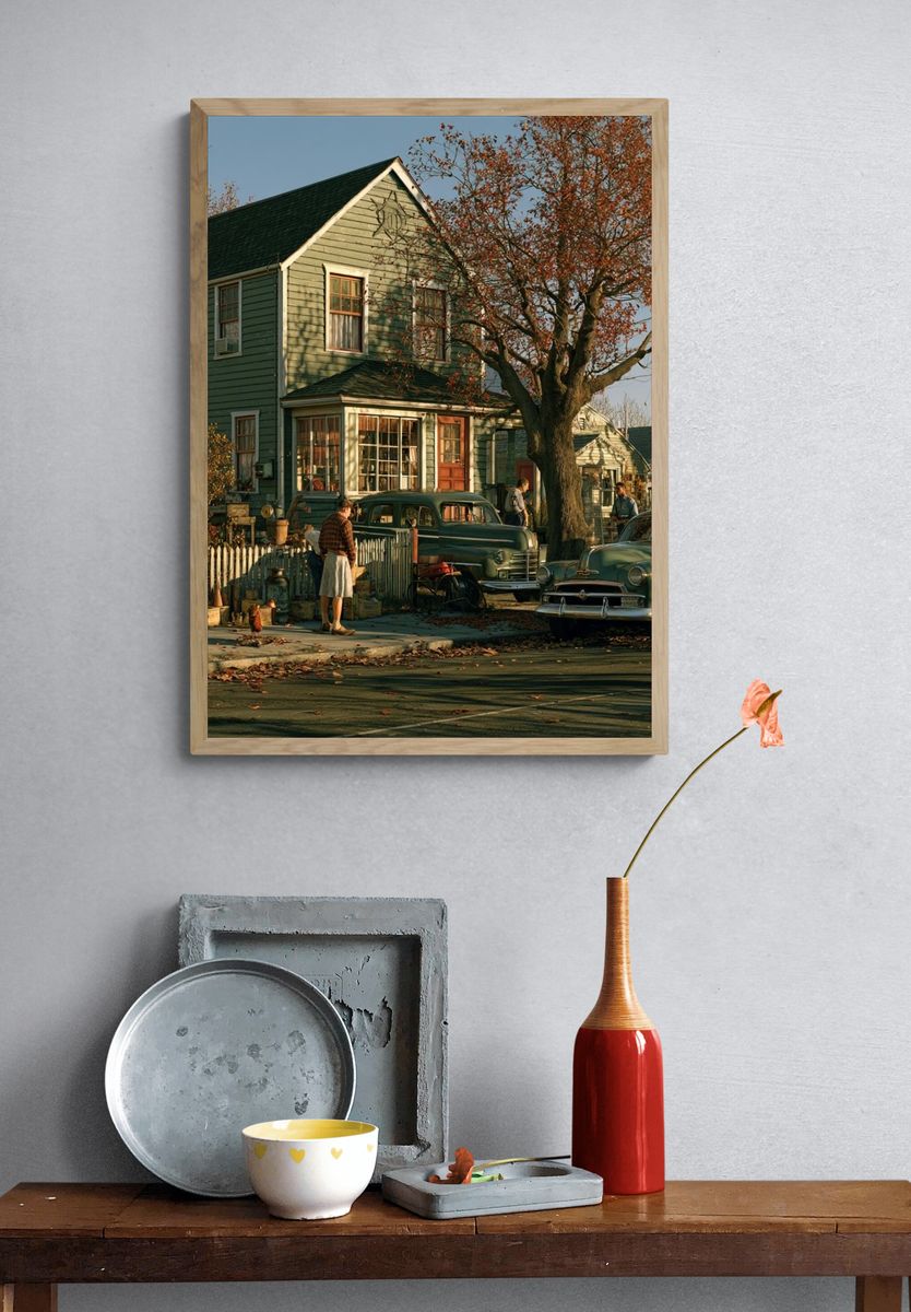 Autumn Suburban Street — Vintage Print. — room view 3