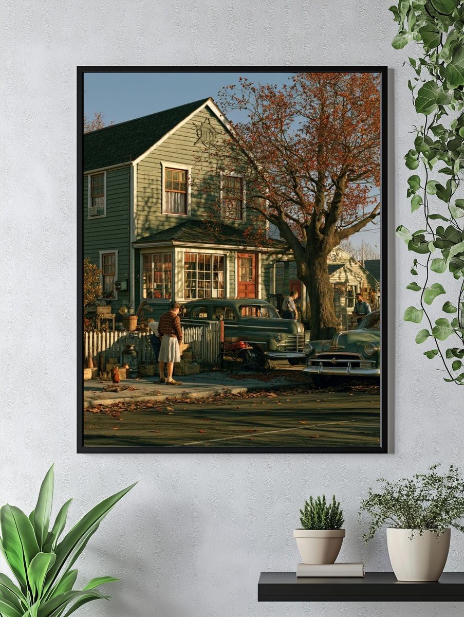 Autumn Suburban Street — Vintage Print. — room view 4