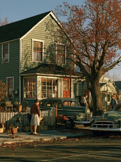 Autumn Suburban Street — Vintage Print. poster