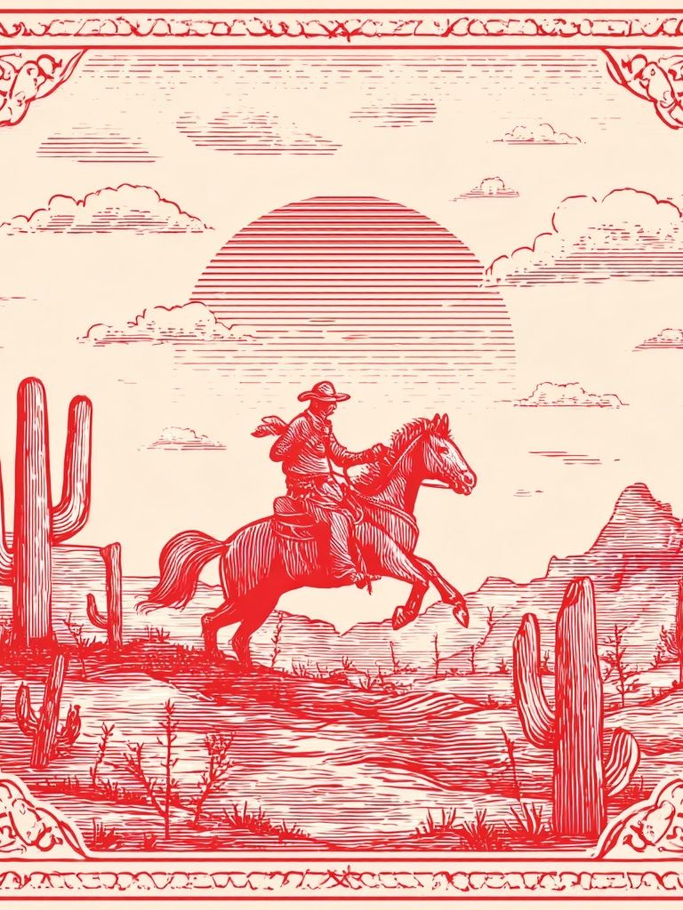 Cowboy Desert Ride Vintage Print. poster detail