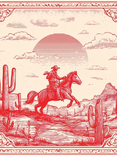 Cowboy Desert Ride Vintage Print. poster