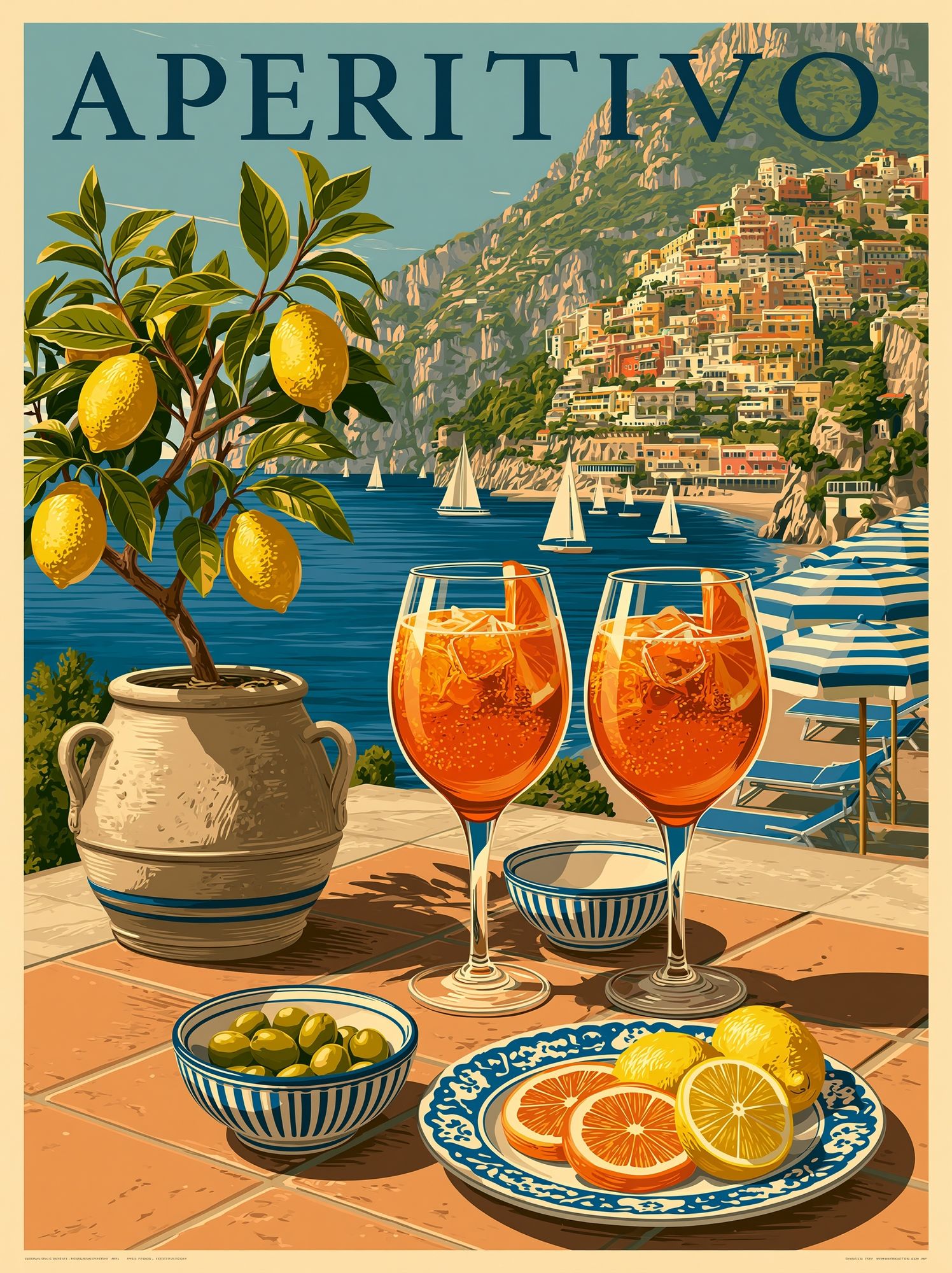 Amalfi Aperitivo Travel Poster. poster — vintage art