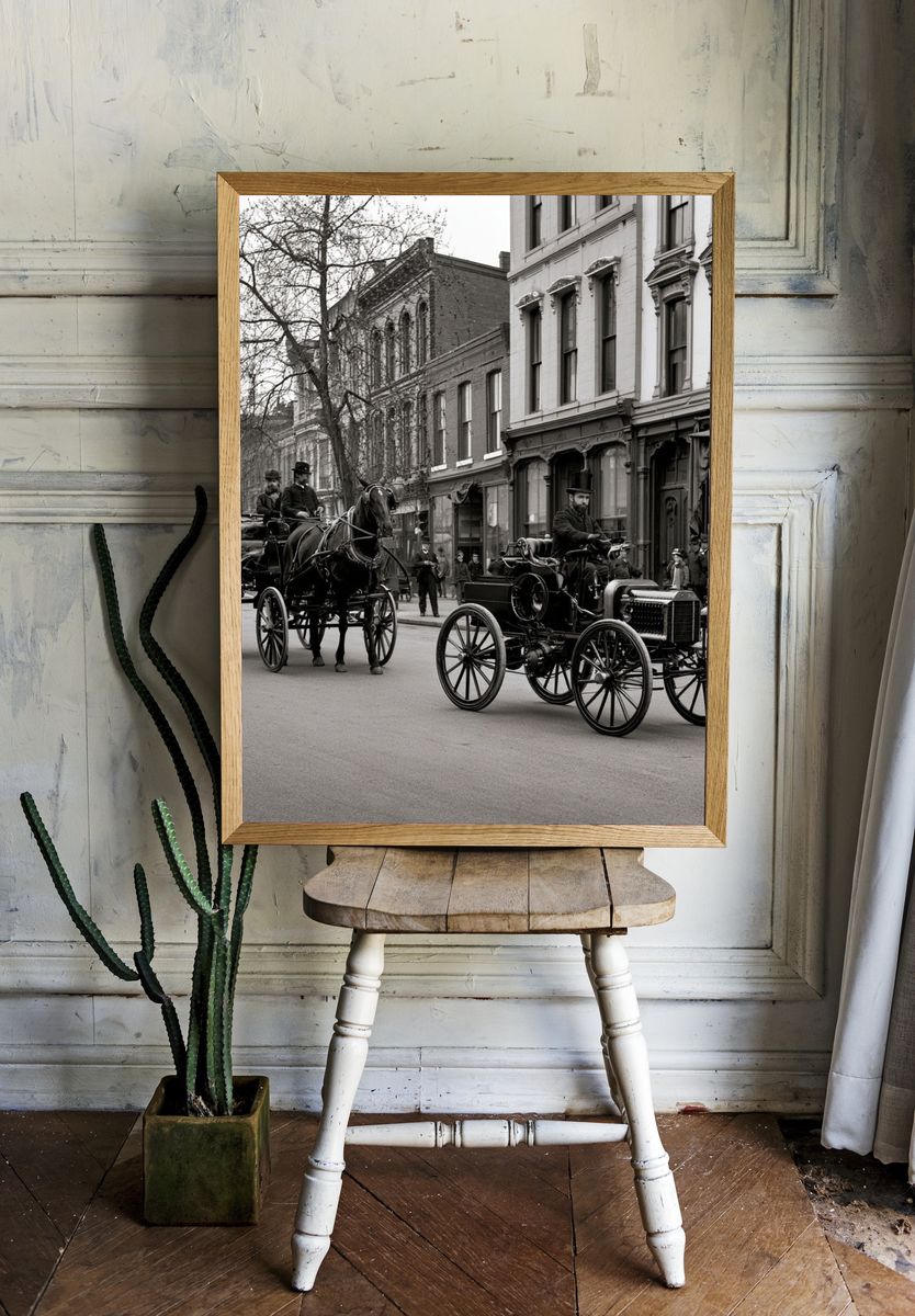 Vintage Horse Carriage Street Scene Poster. — room view 1