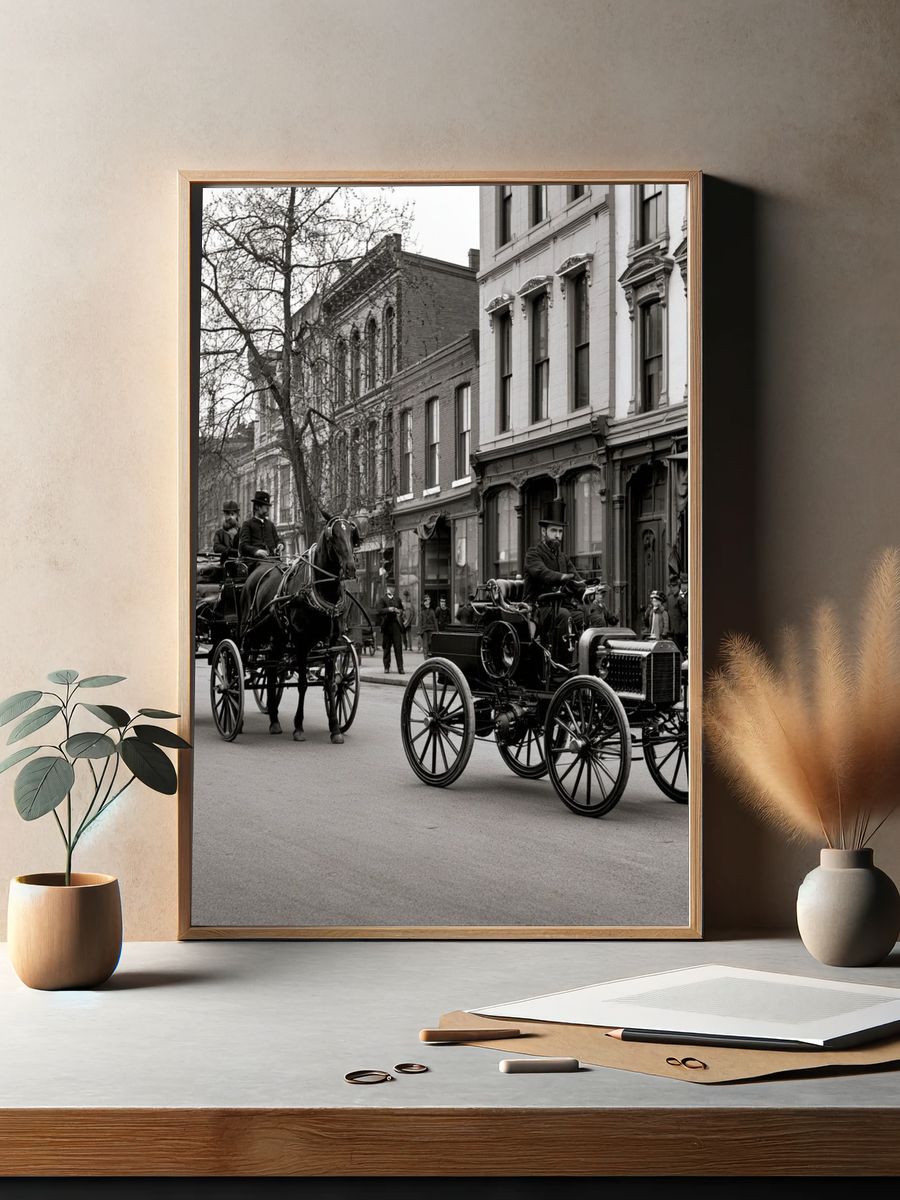 Vintage Horse Carriage Street Scene Poster. — room view 2
