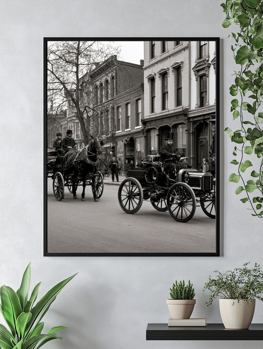 Vintage Horse Carriage Street Scene Poster. — room view 4
