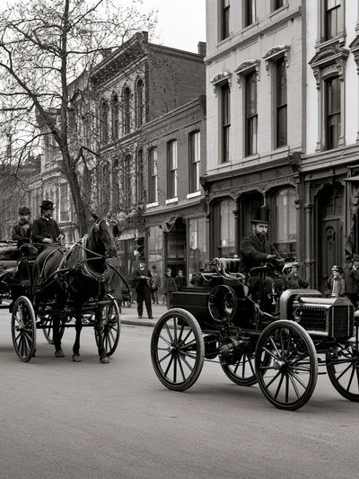 Vintage Horse Carriage Street Scene Poster. poster