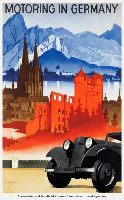 Motoring in Germany Vintage Travel Poster