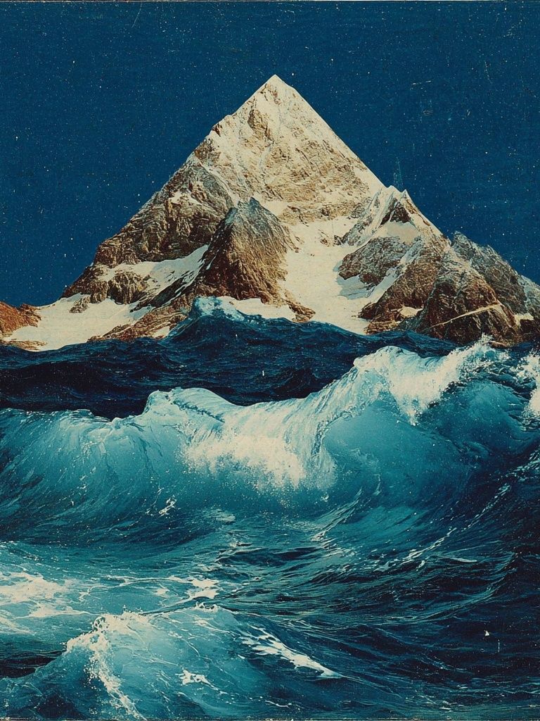 Ocean Mountain Vintage Print. poster detail