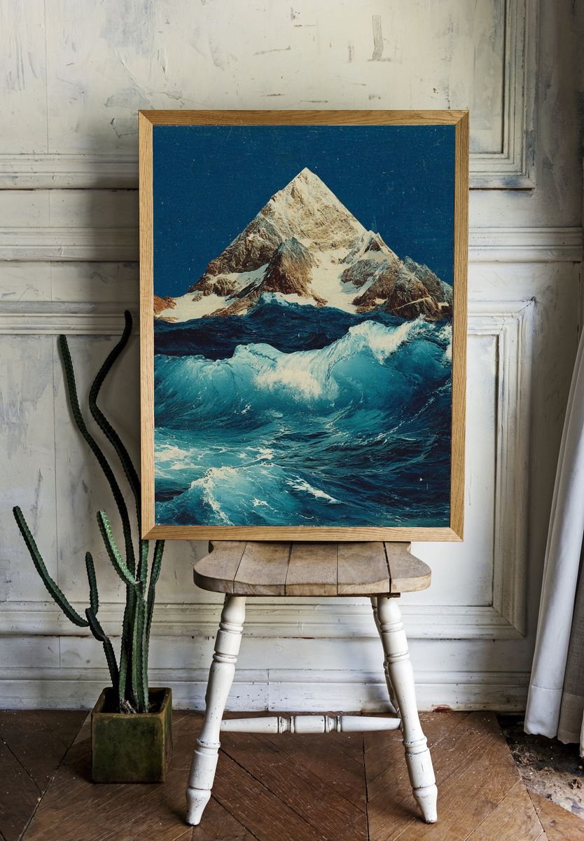 Ocean Mountain Vintage Print. — room view 1