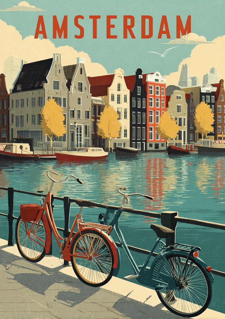 Amsterdam Canal Bikes Vintage Poster. poster — vintage art