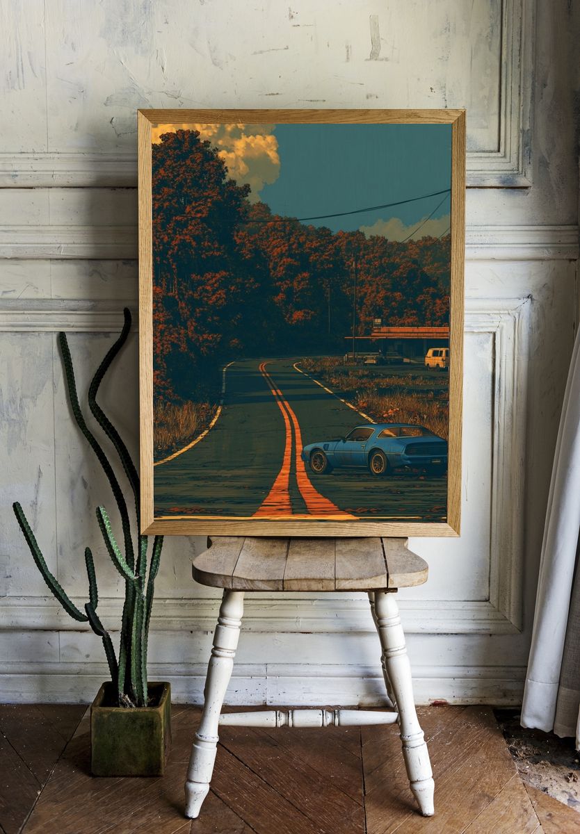 Retro Roadside Drive Poster. — room view 1