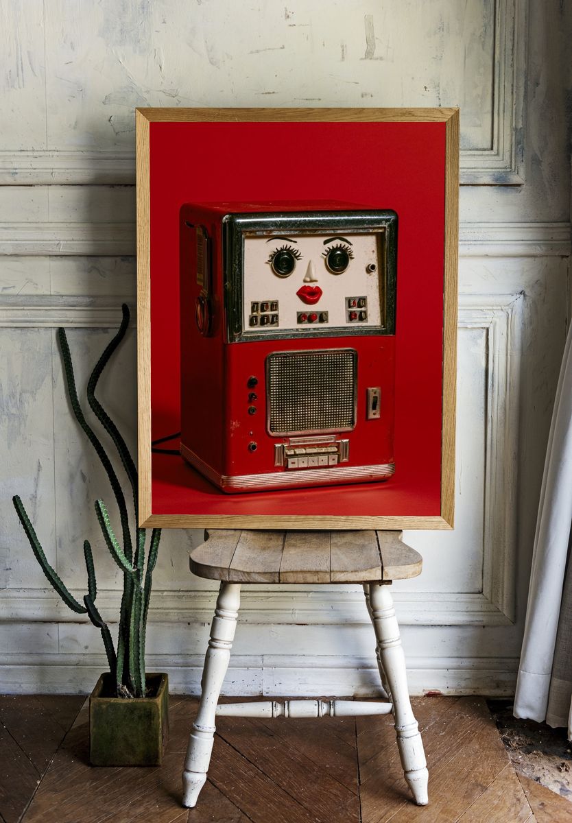 Red Retro Robot Radio Poster. — room view 1