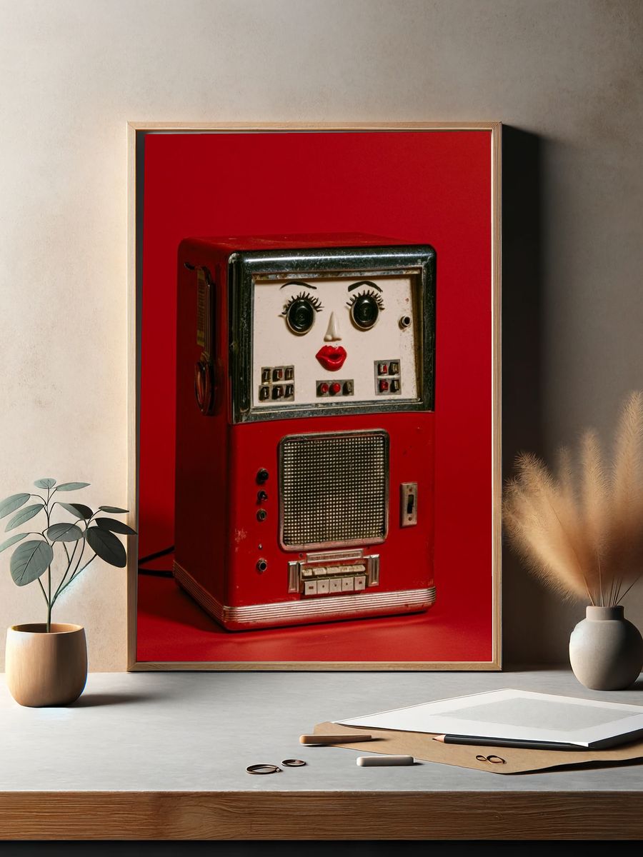 Red Retro Robot Radio Poster. — room view 2