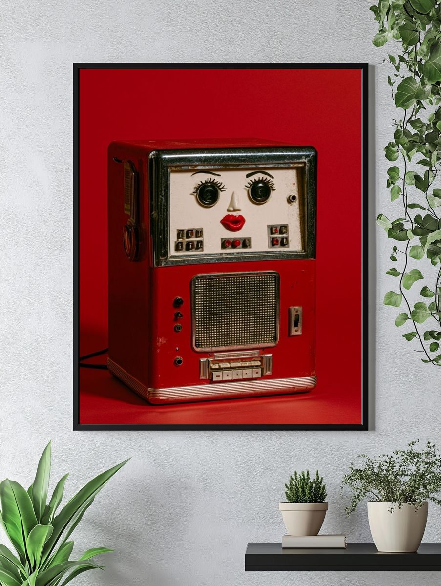 Red Retro Robot Radio Poster. — room view 4