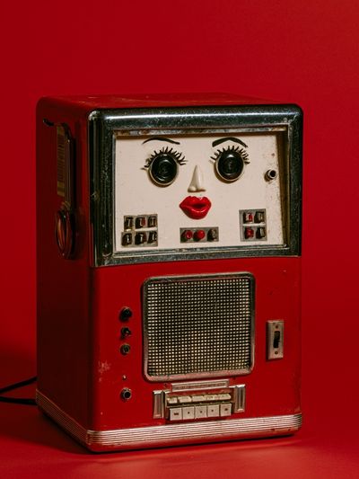 Red Retro Robot Radio Poster. poster