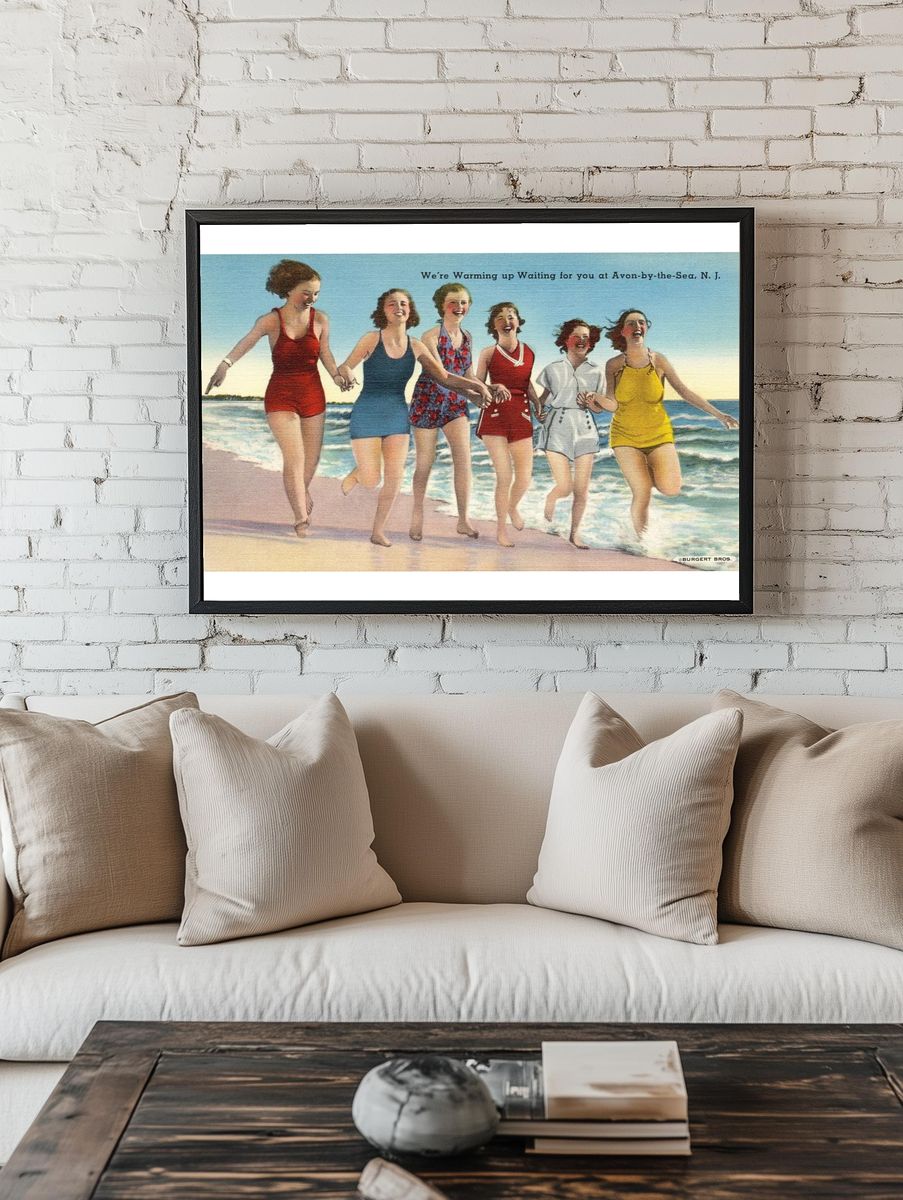 Women beach (1930–1945), vintage postcard. room preview