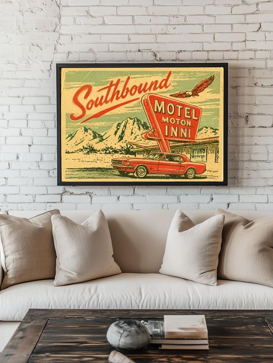 Southbound Motel Retro Travel Poster. — room view 1