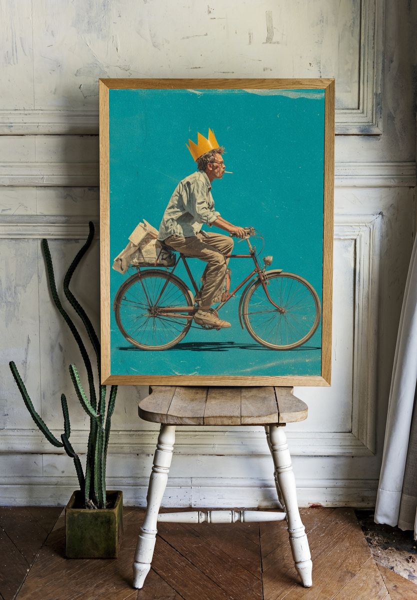Crowned Cyclist Retro Print. — room view 1