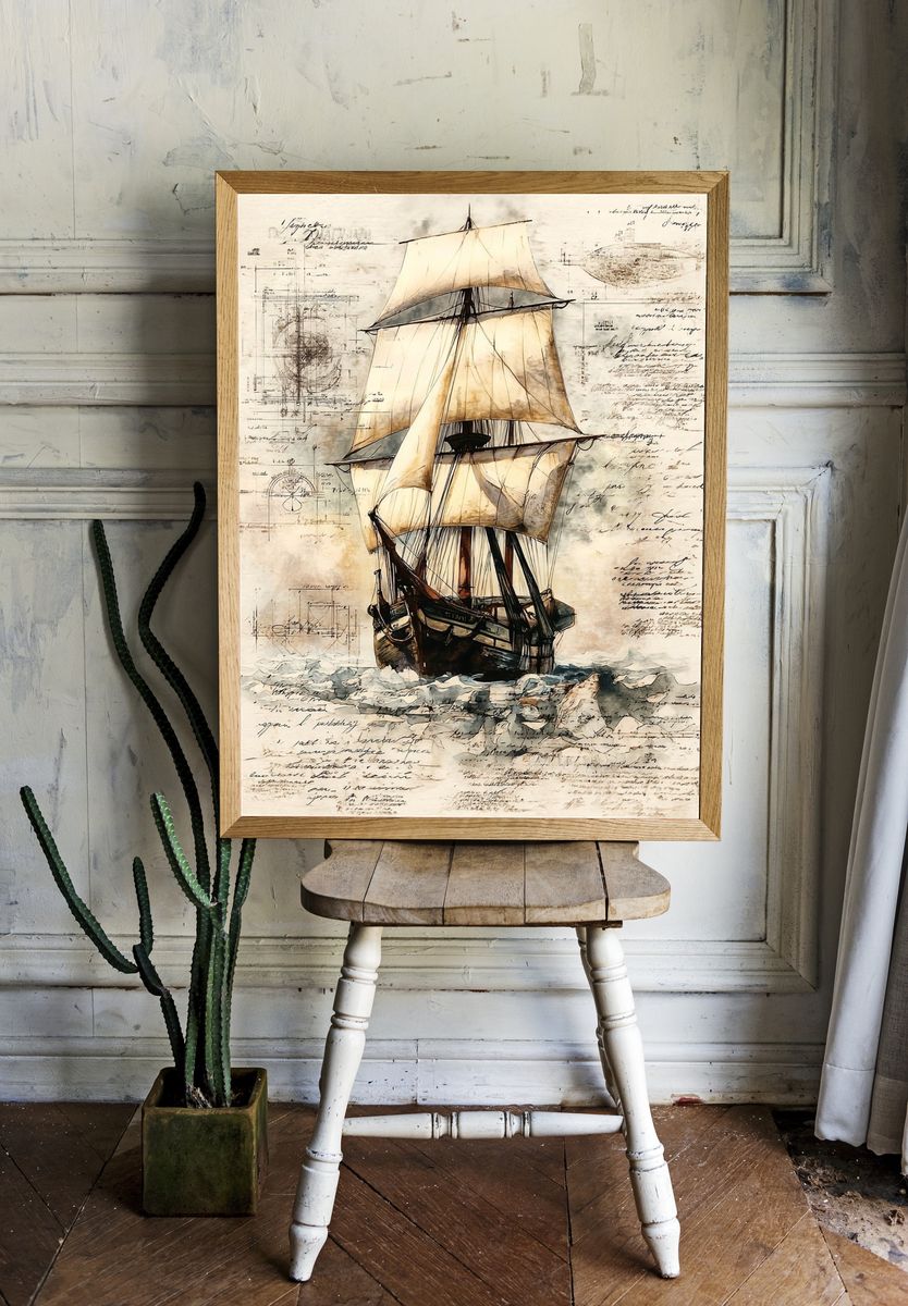 Vintage Sailing Ship Illustration Poster. room preview