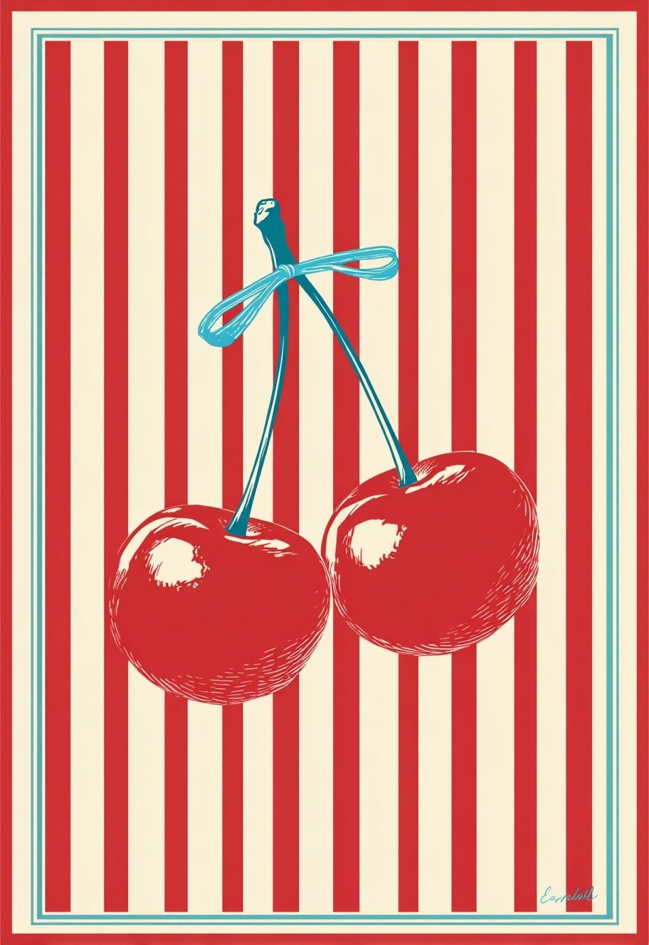 Cherry Stripe Vintage Print. poster — vintage art