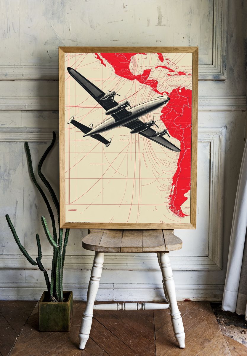Vintage Airplane Route Map Poster. — room view 1