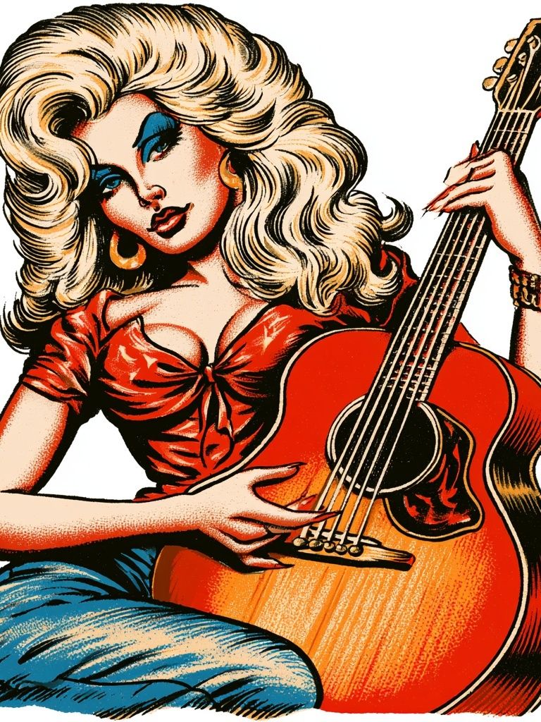 Retro Guitar Girl Vintage Poster. poster — vintage art