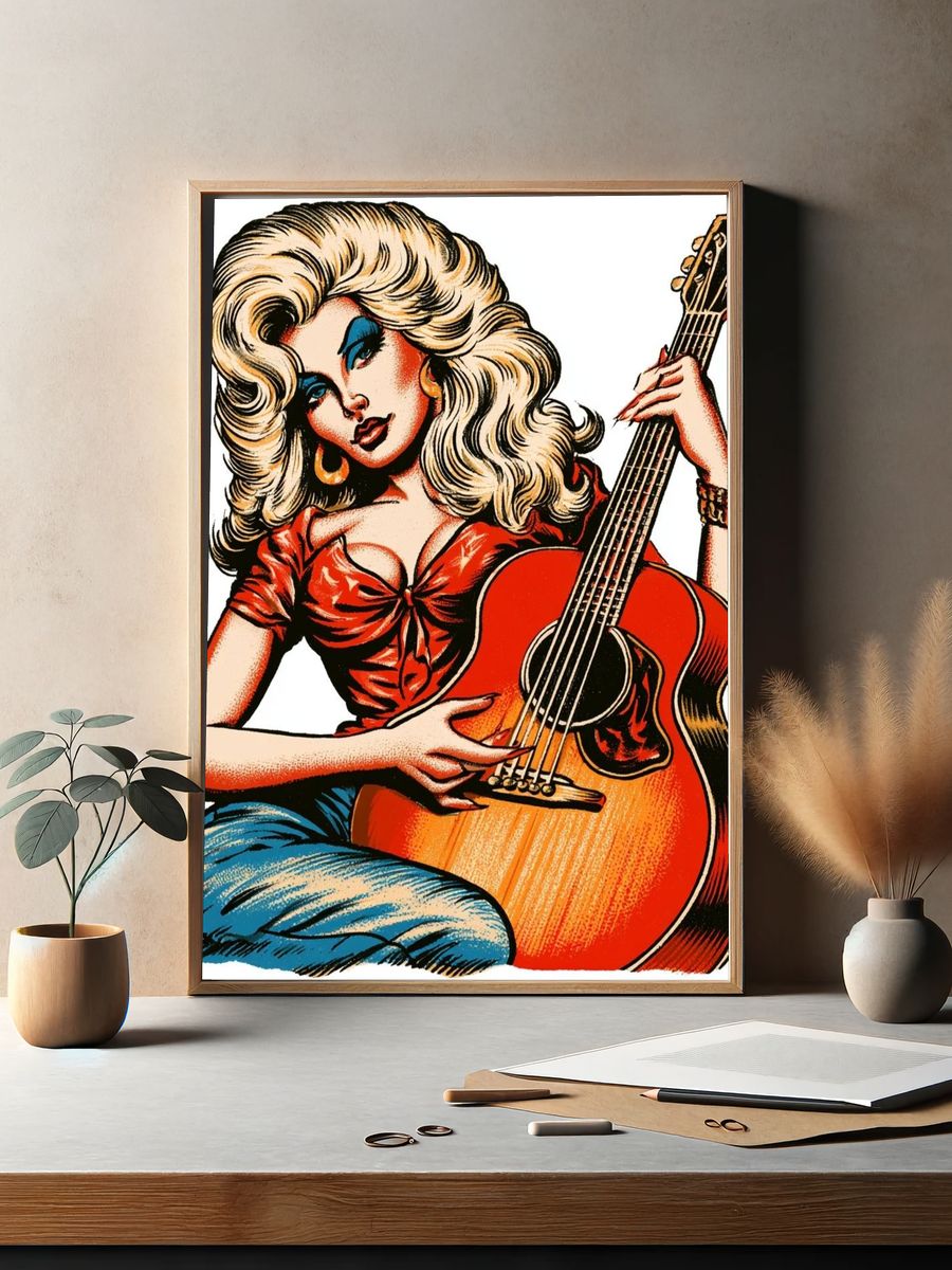 Retro Guitar Girl Vintage Poster. — room view 2