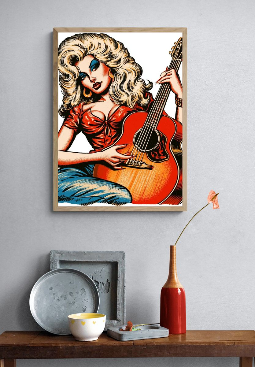 Retro Guitar Girl Vintage Poster. — room view 3