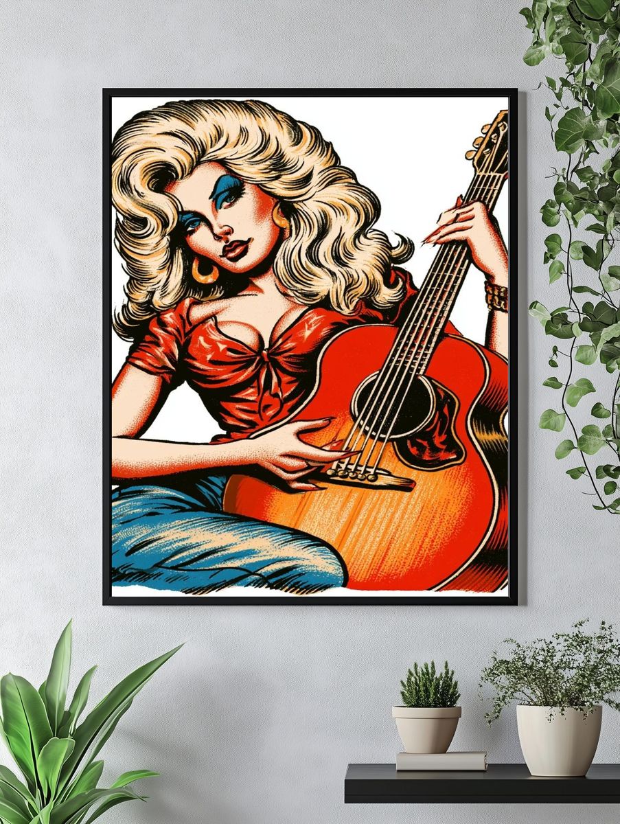 Retro Guitar Girl Vintage Poster. — room view 4