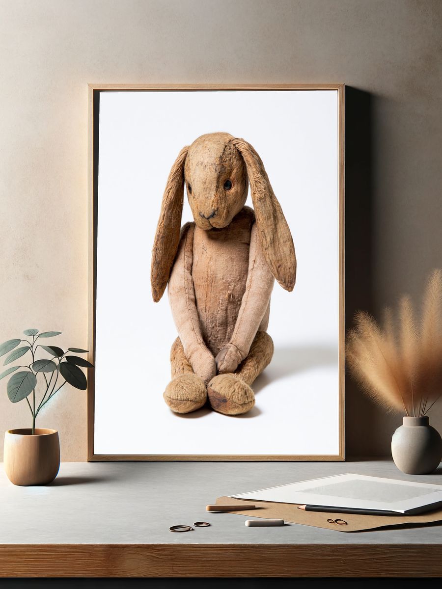 Vintage Fabric Rabbit Portrait Print. — room view 2