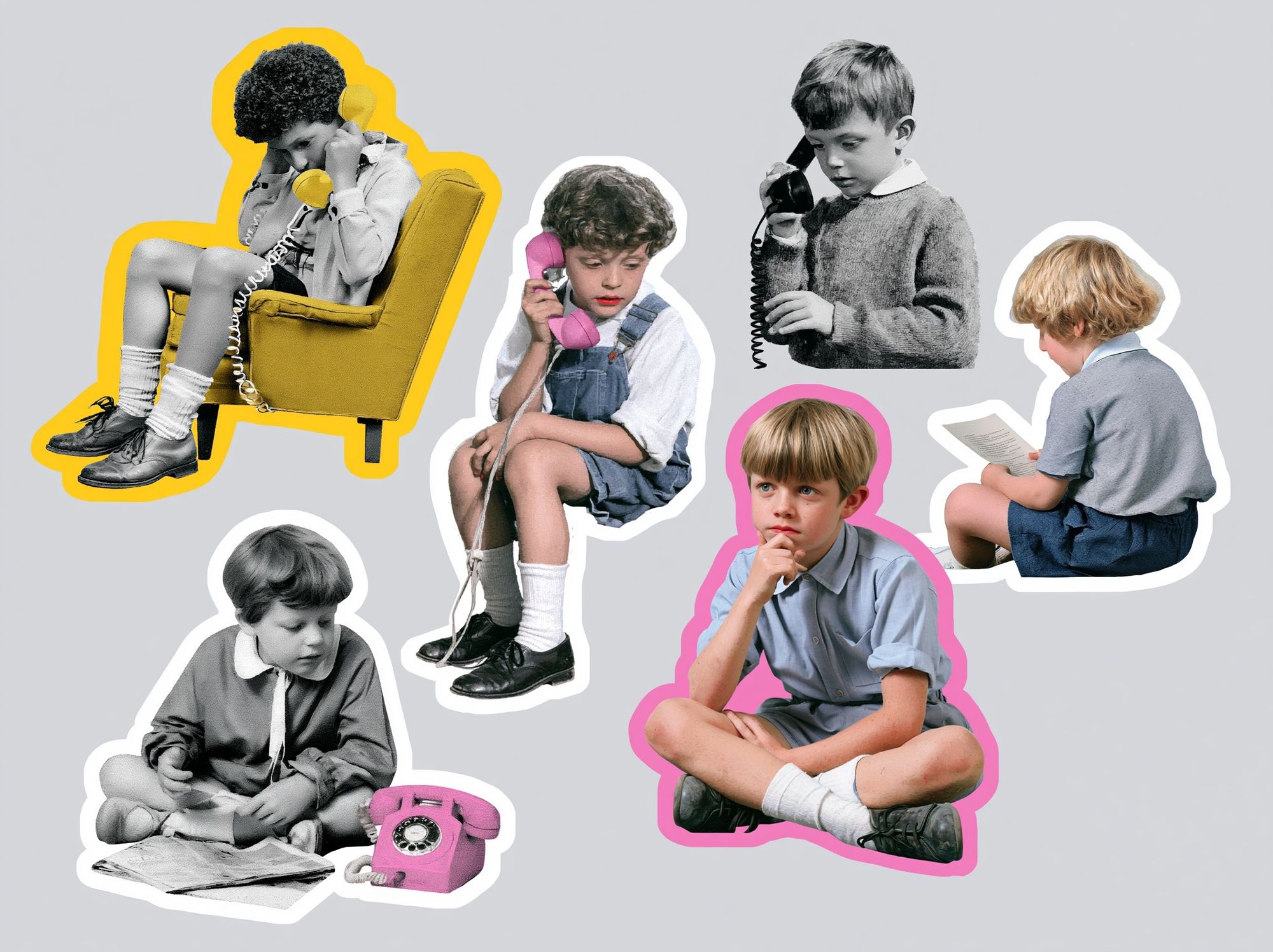 Retro Children with Telephones Poster. poster — vintage art