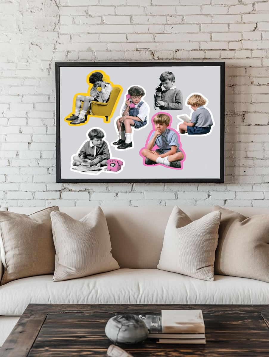 Retro Children with Telephones Poster. — room view 1