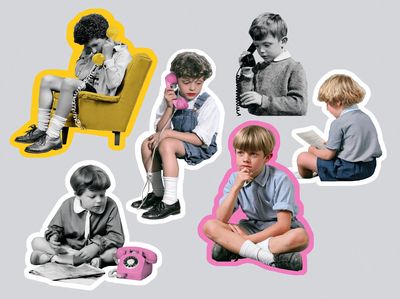 Retro Children with Telephones Poster.