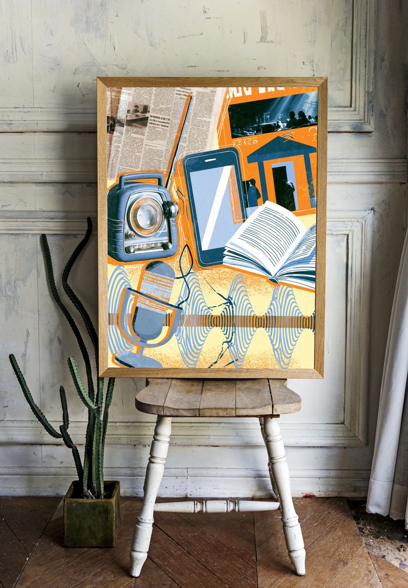 Retro Media Collage Poster. room preview