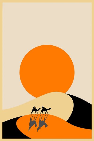 Camel desert background, travel illustration. poster