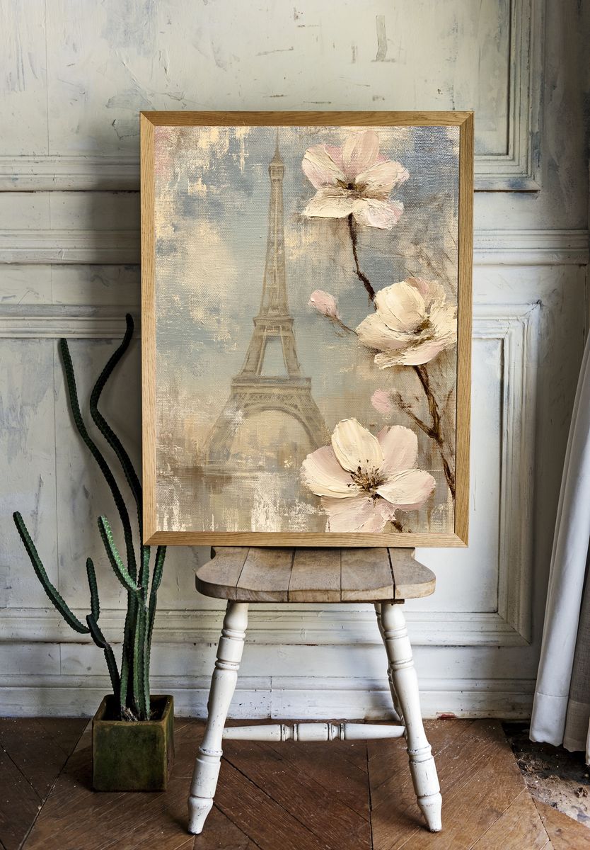 Eiffel Blossom Vintage Print. — room view 1