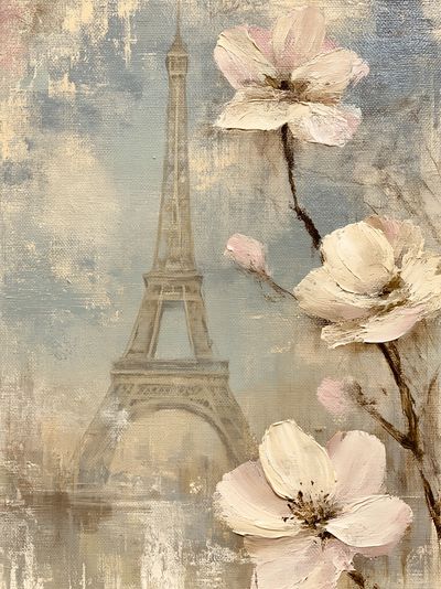 Eiffel Blossom Vintage Print.