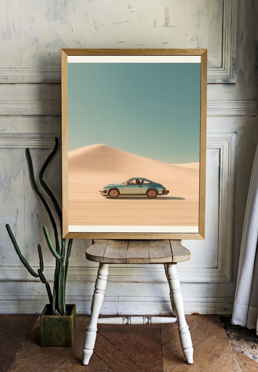 Desert Porsche 911 Retro Print. — room view 1