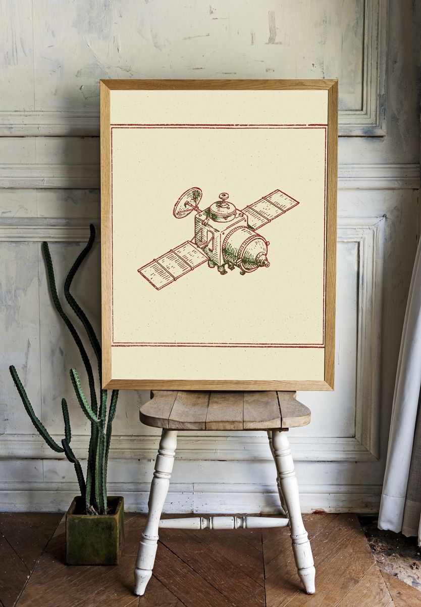Vintage Satellite Sketch Poster. — room view 1