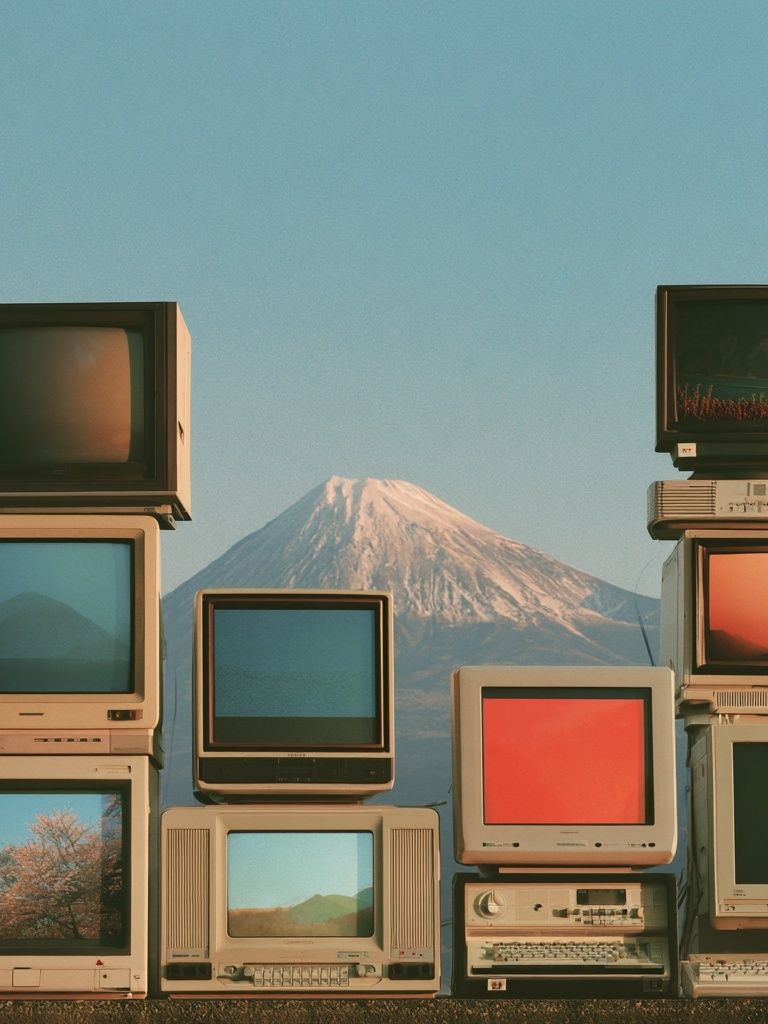 Retro CRT Mountain Stack Poster. poster detail