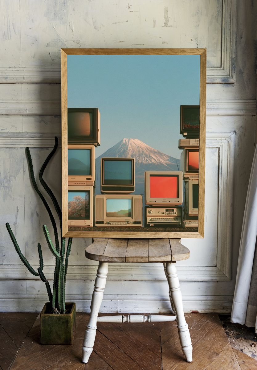 Retro CRT Mountain Stack Poster. — room view 1